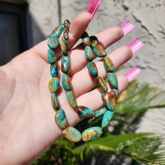 Vtg Royston Turquoise Necklace Sterling Silver Blue Green Brown Gemstone Native - Picture 10 of 12